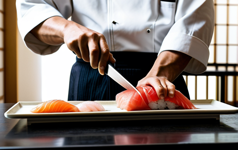**
A professional sushi chef, fully clothed in traditional attire, meticulously slicing sashimi with a yanagiba knife in a brightly lit, modern Japanese restaurant. Perfect anatomy, correct proportions, safe for work, appropriate content, professional, modest, natural pose, well-formed hands, proper finger count, natural body proportions, high quality.
**