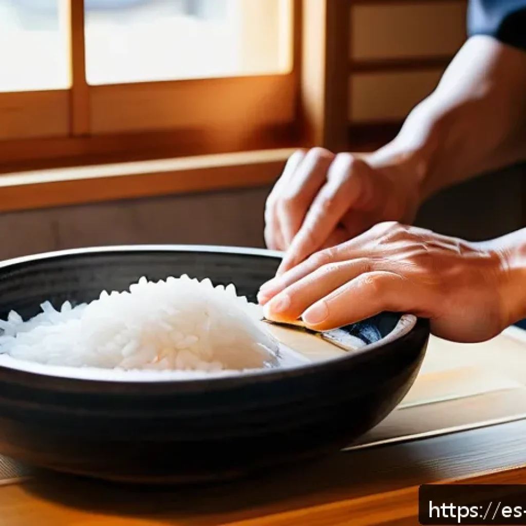 일본 요리 전문가 인터뷰 - A close-up, highly detailed image of a traditional Japanese sushi chef&rsquo;s hands gently washing short-...