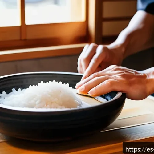 일본 요리 전문가 인터뷰 - A close-up, highly detailed image of a traditional Japanese sushi chef&rsquo;s hands gently washing short-...